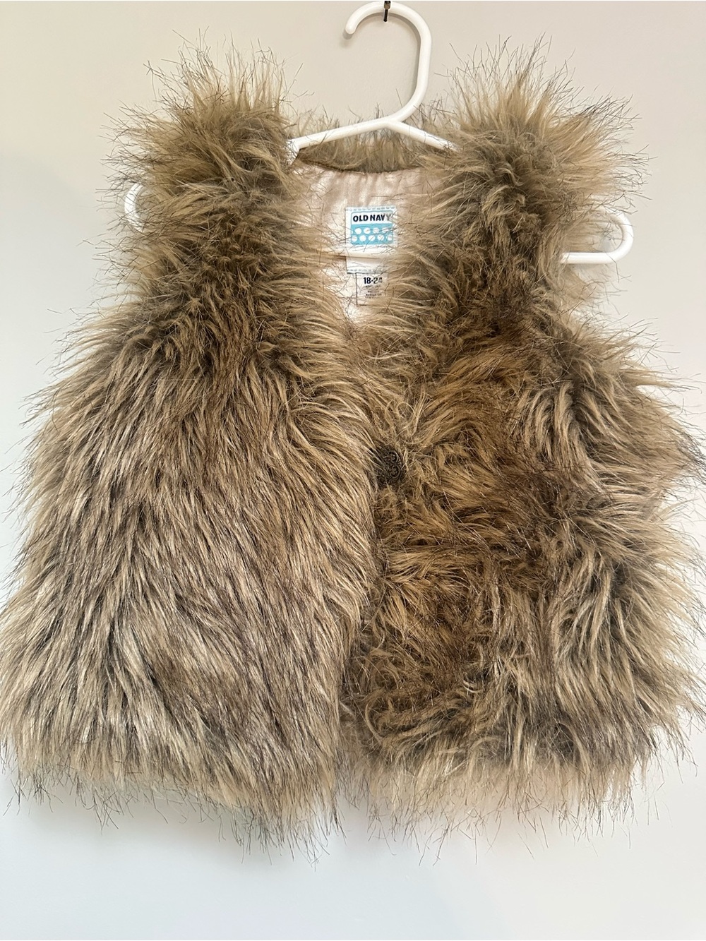 Old Navy Toddler Faux Fur Vest 18–24M Brown Button Closure Girls